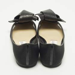 Pre Owned Jimmy Choo Size 36 Black Leather Mesh Bow Ballet Flats
