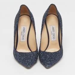 Pre Owned Jimmy Choo Romy Size 37 Blue Glitter PoInted Toe Pumps