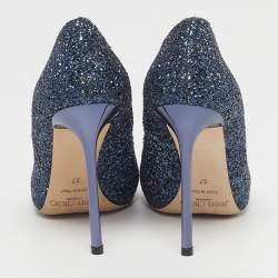 Pre Owned Jimmy Choo Romy Size 37 Blue Glitter PoInted Toe Pumps