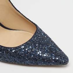 Pre Owned Jimmy Choo Romy Size 37 Blue Glitter PoInted Toe Pumps