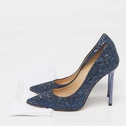 Pre Owned Jimmy Choo Romy Size 37 Blue Glitter PoInted Toe Pumps