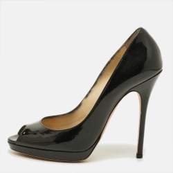 Pre Owned Jimmy Choo Cosmic Size 38 Black Patent Leather Peep Toe Pumps