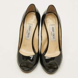 Pre Owned Jimmy Choo Cosmic Size 38 Black Patent Leather Peep Toe Pumps