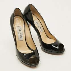 Pre Owned Jimmy Choo Cosmic Size 38 Black Patent Leather Peep Toe Pumps