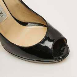 Pre Owned Jimmy Choo Cosmic Size 38 Black Patent Leather Peep Toe Pumps