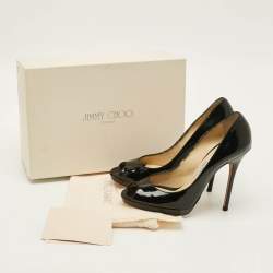 Pre Owned Jimmy Choo Cosmic Size 38 Black Patent Leather Peep Toe Pumps
