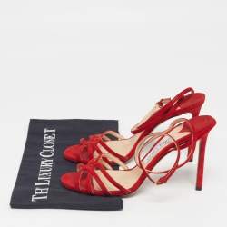Pre Owned Jimmy Choo Size 38.5 Red Suede Ankle Strap Sandals