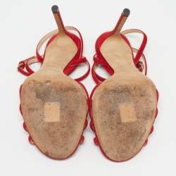 Pre Owned Jimmy Choo Size 38.5 Red Suede Ankle Strap Sandals