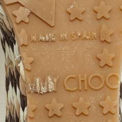 مملوكة مسبقًا Jimmy Choo Size 37.5 White/Brown Lizard Embossed Leather Raffia Wedge Sandals