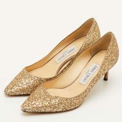 Pre Owned حذاء جيمي تشو رومي مقدمة مدببة لمعة خشنة ذهبية معدنية مقاس 37
