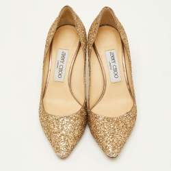 Pre Owned حذاء جيمي تشو رومي مقدمة مدببة لمعة خشنة ذهبية معدنية مقاس 37