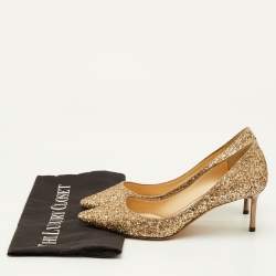 Pre Owned حذاء جيمي تشو رومي مقدمة مدببة لمعة خشنة ذهبية معدنية مقاس 37