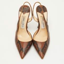 Pre Owned حذاء كعب عالي جيمي تشو فيتو جلد منقوش بنقشة جلد الثعبان بني/أسود بحزام خلفي مقاس 36