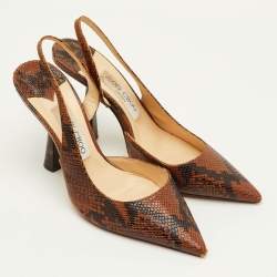 Pre Owned حذاء كعب عالي جيمي تشو فيتو جلد منقوش بنقشة جلد الثعبان بني/أسود بحزام خلفي مقاس 36