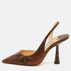مملوكة مسبقًا Jimmy Choo Fetto Size 36 Brown/Black Snakeskin Embossed Leather Slingback Pumps