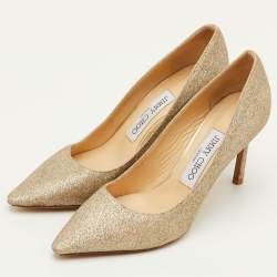 Pre Owned Jimmy Choo Romy Size 35.5 Metallic Gold Glitter Pointed Toe Pumps