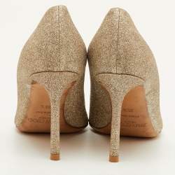 Pre Owned Jimmy Choo Romy Size 35.5 Metallic Gold Glitter Pointed Toe Pumps