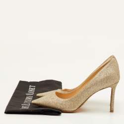 Pre Owned Jimmy Choo Romy Size 35.5 Metallic Gold Glitter Pointed Toe Pumps