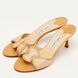 Pre Owned صندل جيمي تشو قماش وجلد بيج مقاس 39