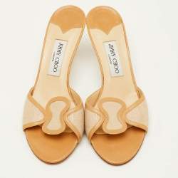 Pre Owned صندل جيمي تشو قماش وجلد بيج مقاس 39