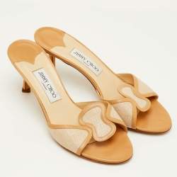 Pre Owned صندل جيمي تشو قماش وجلد بيج مقاس 39