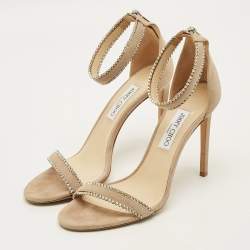 Pre Owned Jimmy Choo Dochas Size 42 Beige Suede Ankle Strap Sandals