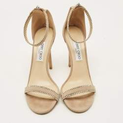 Pre Owned Jimmy Choo Dochas Size 42 Beige Suede Ankle Strap Sandals