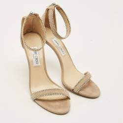 Pre Owned Jimmy Choo Dochas Size 42 Beige Suede Ankle Strap Sandals