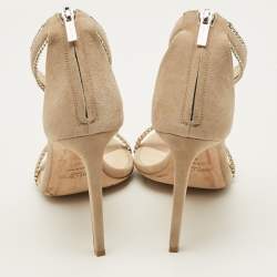 Pre Owned Jimmy Choo Dochas Size 42 Beige Suede Ankle Strap Sandals