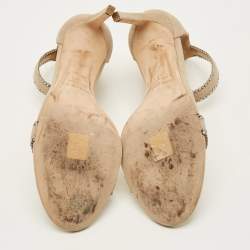 Pre Owned Jimmy Choo Dochas Size 42 Beige Suede Ankle Strap Sandals