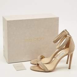 Pre Owned Jimmy Choo Dochas Size 42 Beige Suede Ankle Strap Sandals