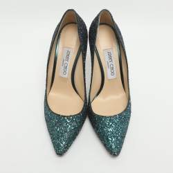 Pre Owned Jimmy Choo Romy Size 37 Green Glitter PoInted Toe Pumps