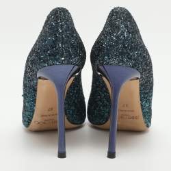 Pre Owned Jimmy Choo Romy Size 37 Green Glitter PoInted Toe Pumps