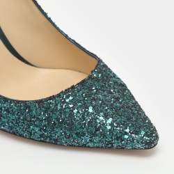 Pre Owned Jimmy Choo Romy Size 37 Green Glitter PoInted Toe Pumps