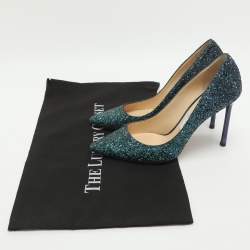 Pre Owned Jimmy Choo Romy Size 37 Green Glitter PoInted Toe Pumps