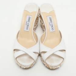 Pre Owned Jimmy Choo Avenue Size 37.5 White Canvas Espadrille Sandals
