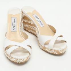 Pre Owned Jimmy Choo Avenue Size 37.5 White Canvas Espadrille Sandals