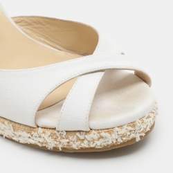 Pre Owned Jimmy Choo Avenue Size 37.5 White Canvas Espadrille Sandals