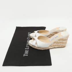 Pre Owned Jimmy Choo Avenue Size 37.5 White Canvas Espadrille Sandals
