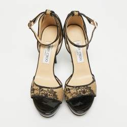 مملوكة مسبقًا صندل جيمي تشو سير كاحل فيتش غليتر ودانتيل أسود مقاس 38.5