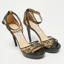 مملوكة مسبقًا صندل جيمي تشو سير كاحل فيتش غليتر ودانتيل أسود مقاس 38.5