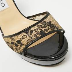 مملوكة مسبقًا صندل جيمي تشو سير كاحل فيتش غليتر ودانتيل أسود مقاس 38.5