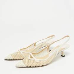 Pre Owned Jimmy Choo Amita Size 38 White Leather and Mesh Slingback Pumps