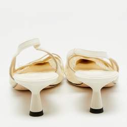 Pre Owned Jimmy Choo Amita Size 38 White Leather and Mesh Slingback Pumps