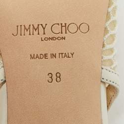 Pre Owned Jimmy Choo Amita Size 38 White Leather and Mesh Slingback Pumps