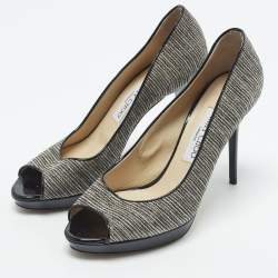 Pre Owned حذاء كعب عالي جيمي تشو لونا قماش ميتاليك لوريكس ذهبي مع منصة ومقدمة مفتوحة مقاس 38.5