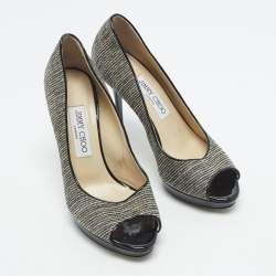 Pre Owned حذاء كعب عالي جيمي تشو لونا قماش ميتاليك لوريكس ذهبي مع منصة ومقدمة مفتوحة مقاس 38.5