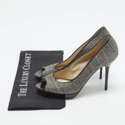 Pre Owned حذاء كعب عالي جيمي تشو لونا قماش ميتاليك لوريكس ذهبي مع منصة ومقدمة مفتوحة مقاس 38.5