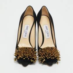 Pre Owned Jimmy Choo Thelma 37 Black Suede Crystal Embellished Pointed Toe  Pumps