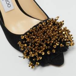 Pre Owned Jimmy Choo Thelma 37 Black Suede Crystal Embellished Pointed Toe  Pumps